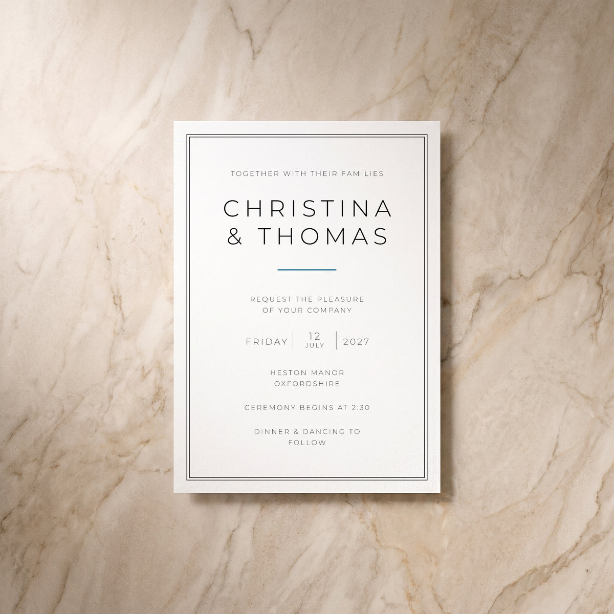 Simplicity wedding invitation, front design, designed and printed in Suffolk