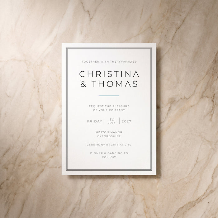 Simplicity wedding invitation, front design, designed and printed in Suffolk