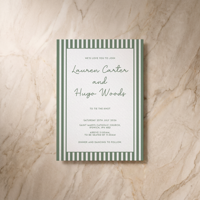 Parlour wedding invitation, front design, designed and printed in Suffolk