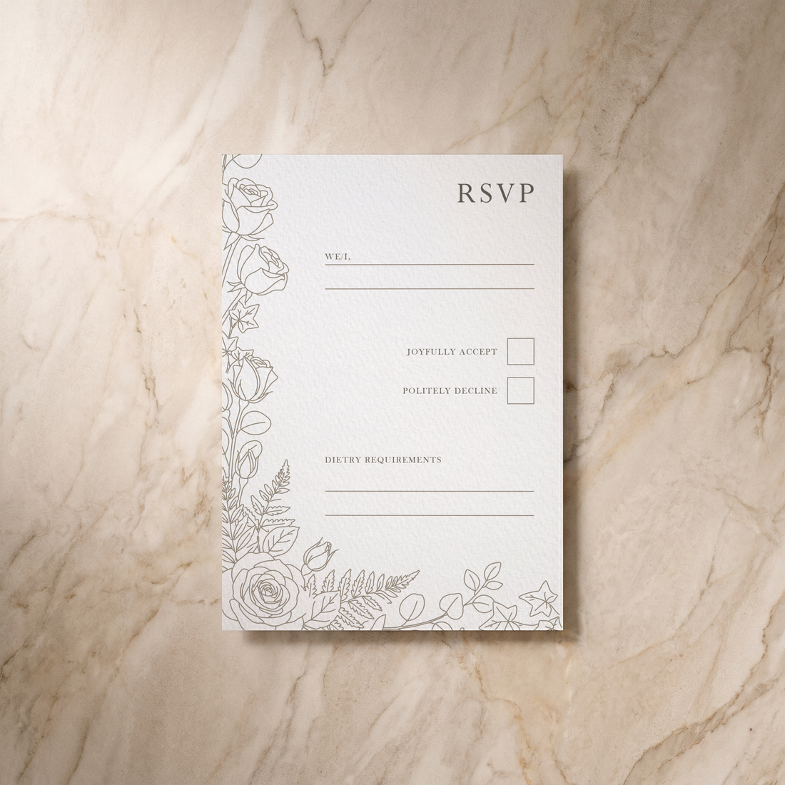 Line Garden RSVP card, front design, designed and printed in Suffolk