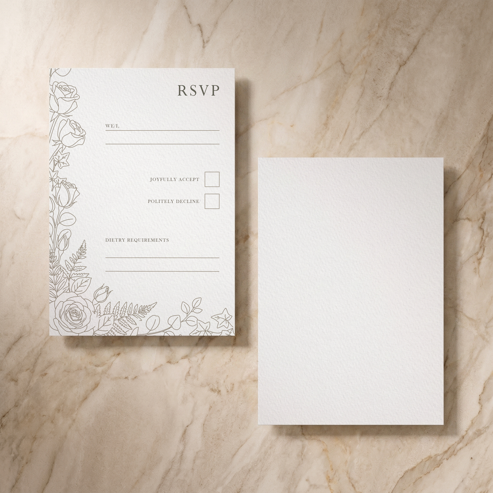 Line Garden RSVP card, front and reverse, designed and printed in Suffolk