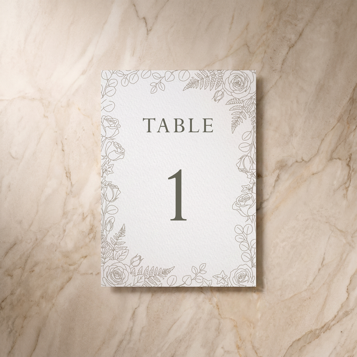 Line Garden table number card, front design, designed and printed in Suffolk