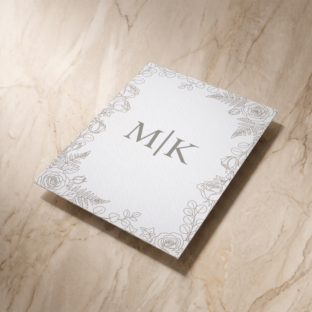 Line Garden wedding invitation, reverse shown at an angle, designed and printed in Suffolk
