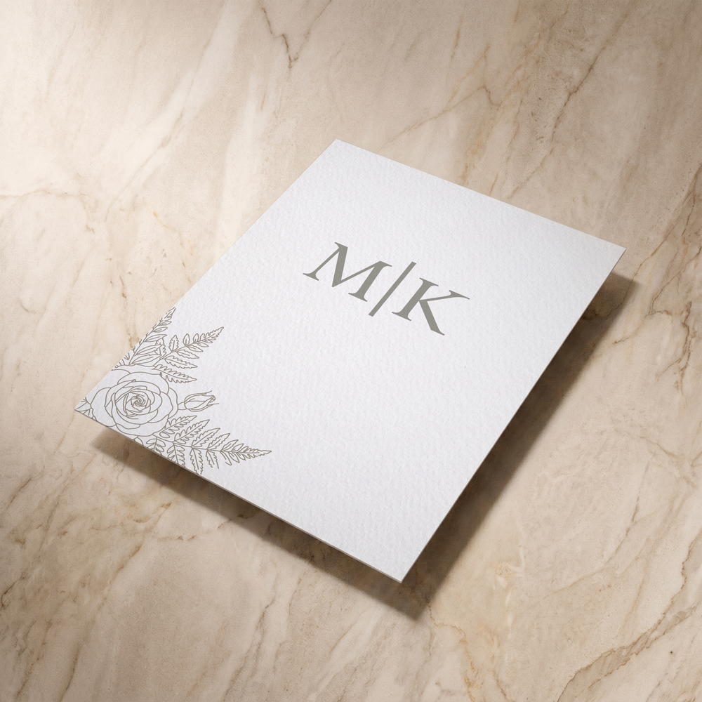 Line Garden save the date card, reverse shown at an angle, designed and printed in Suffolk