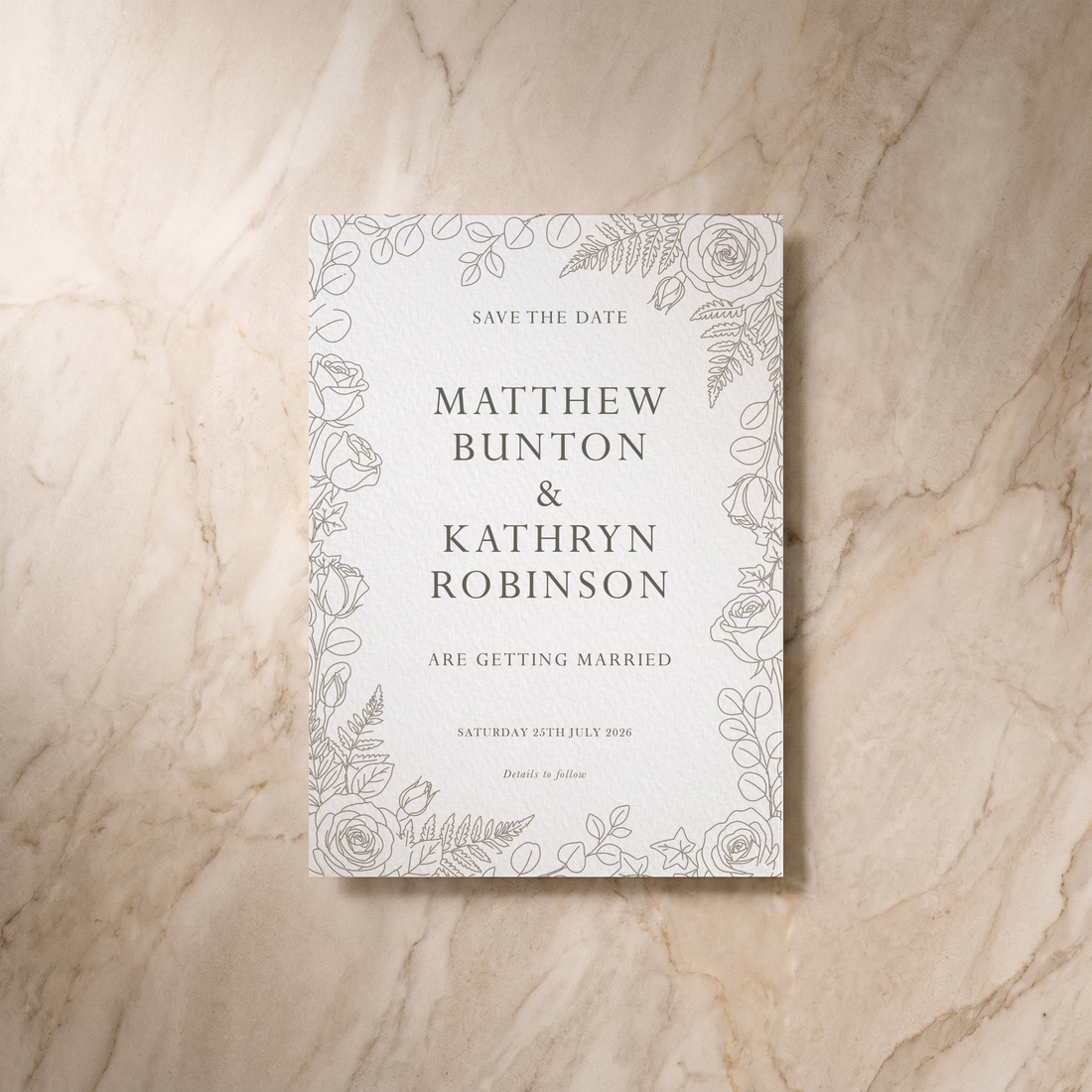 Line Garden save the date card, front design, designed and printed in Suffolk