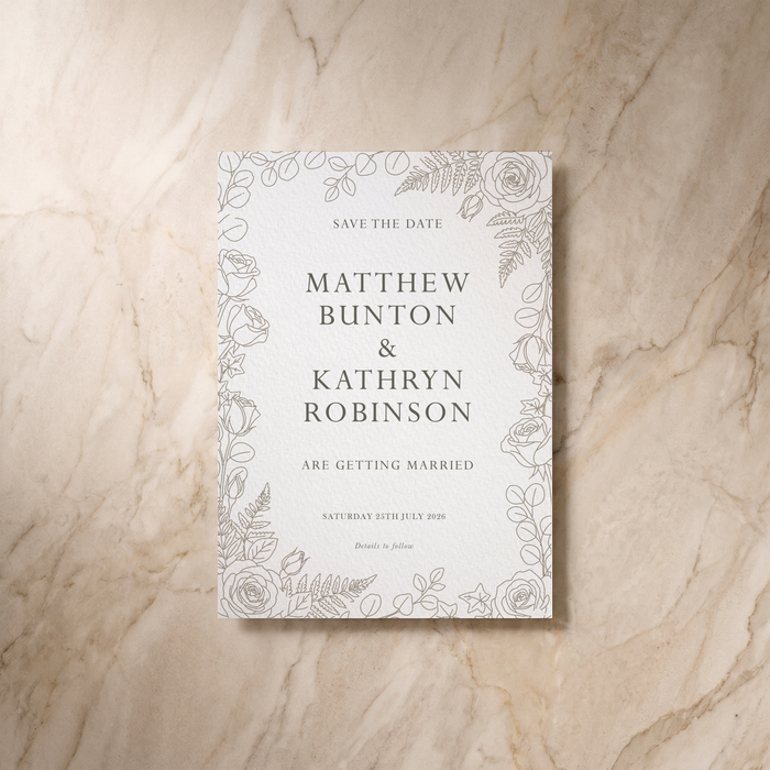 Line Garden save the date card, front design, designed and printed in Suffolk