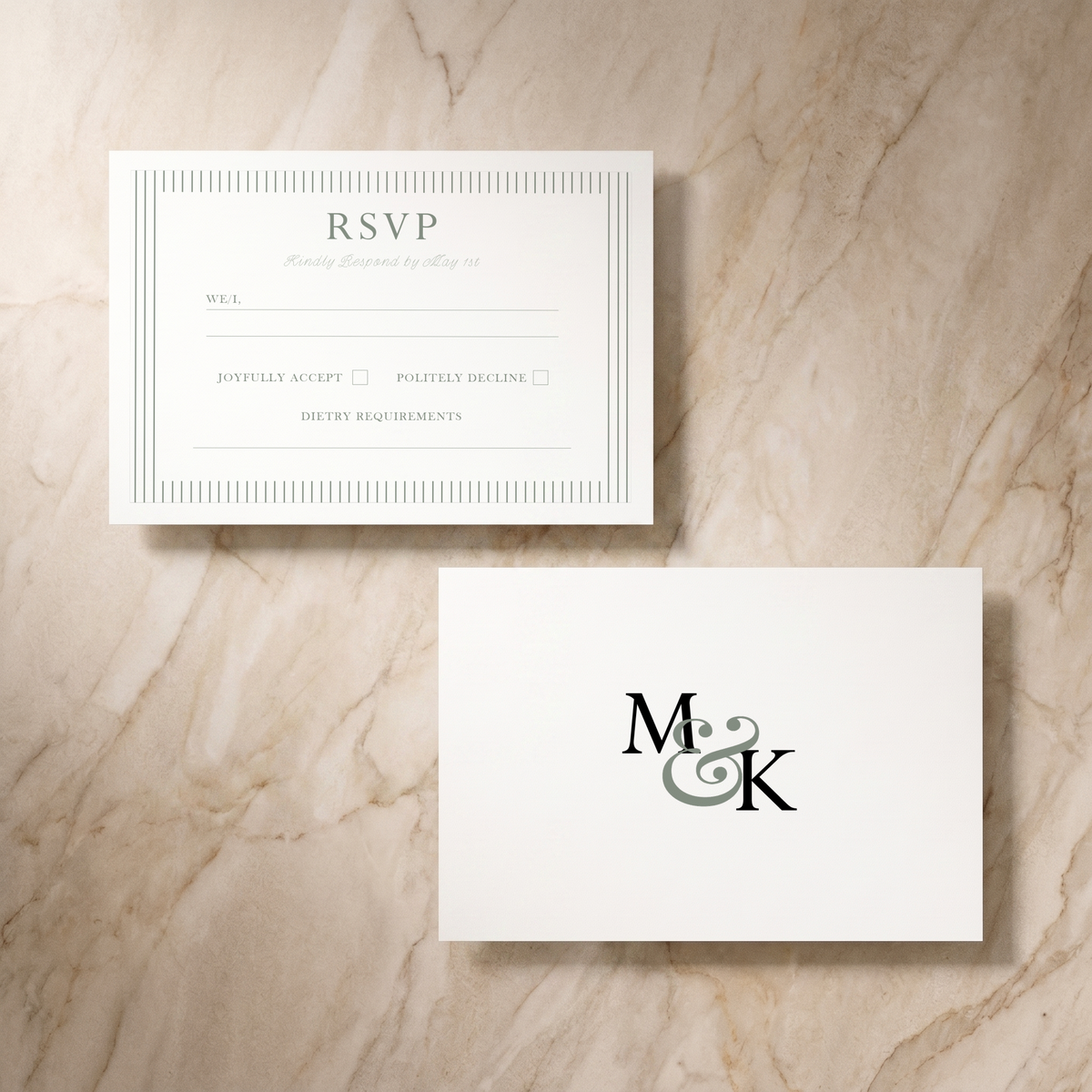 Lines wedding RSVP cards pair