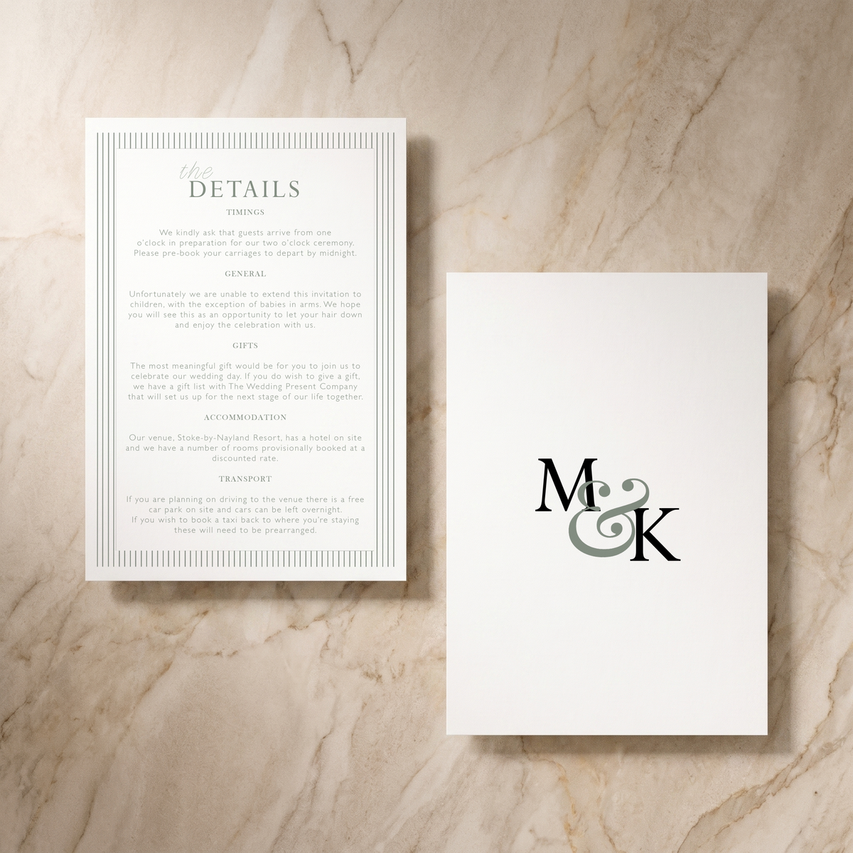 Lines wedding details cards pair