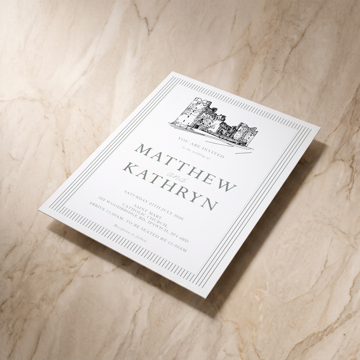 Lines wedding invitation, angled front view