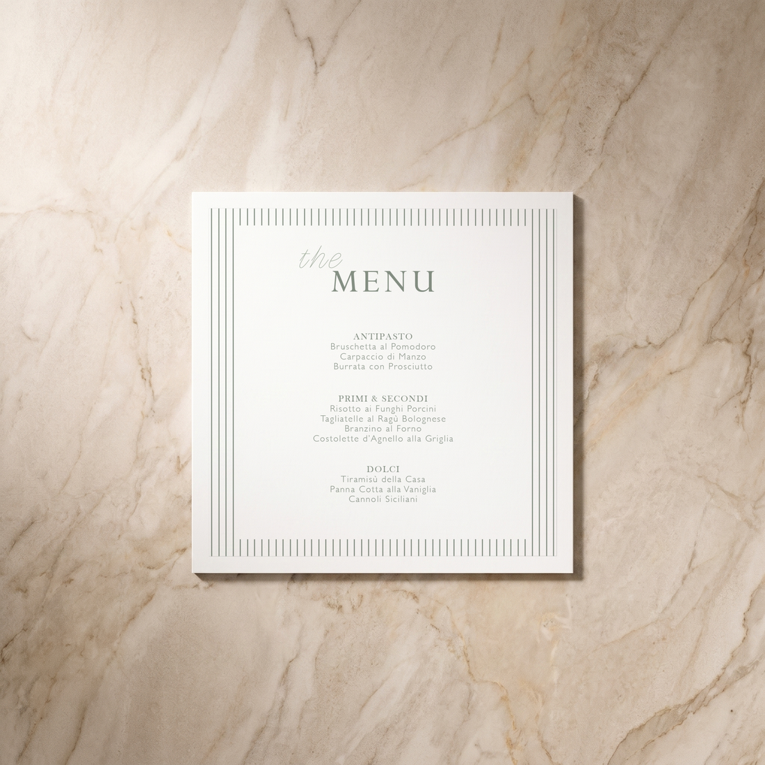 Lines wedding menu, front
