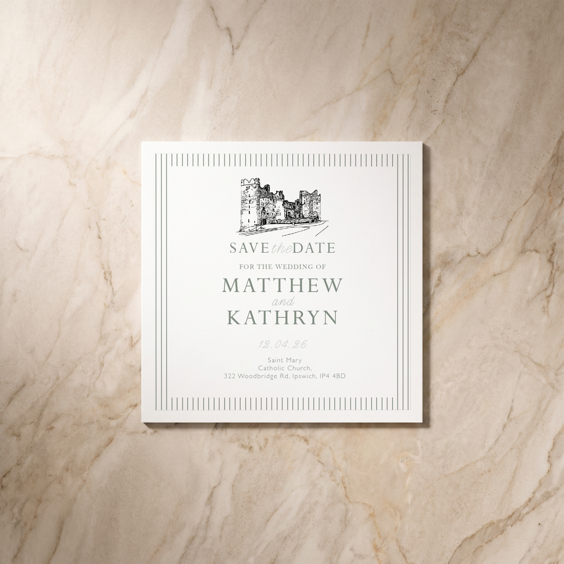 Lines wedding save the date card, front