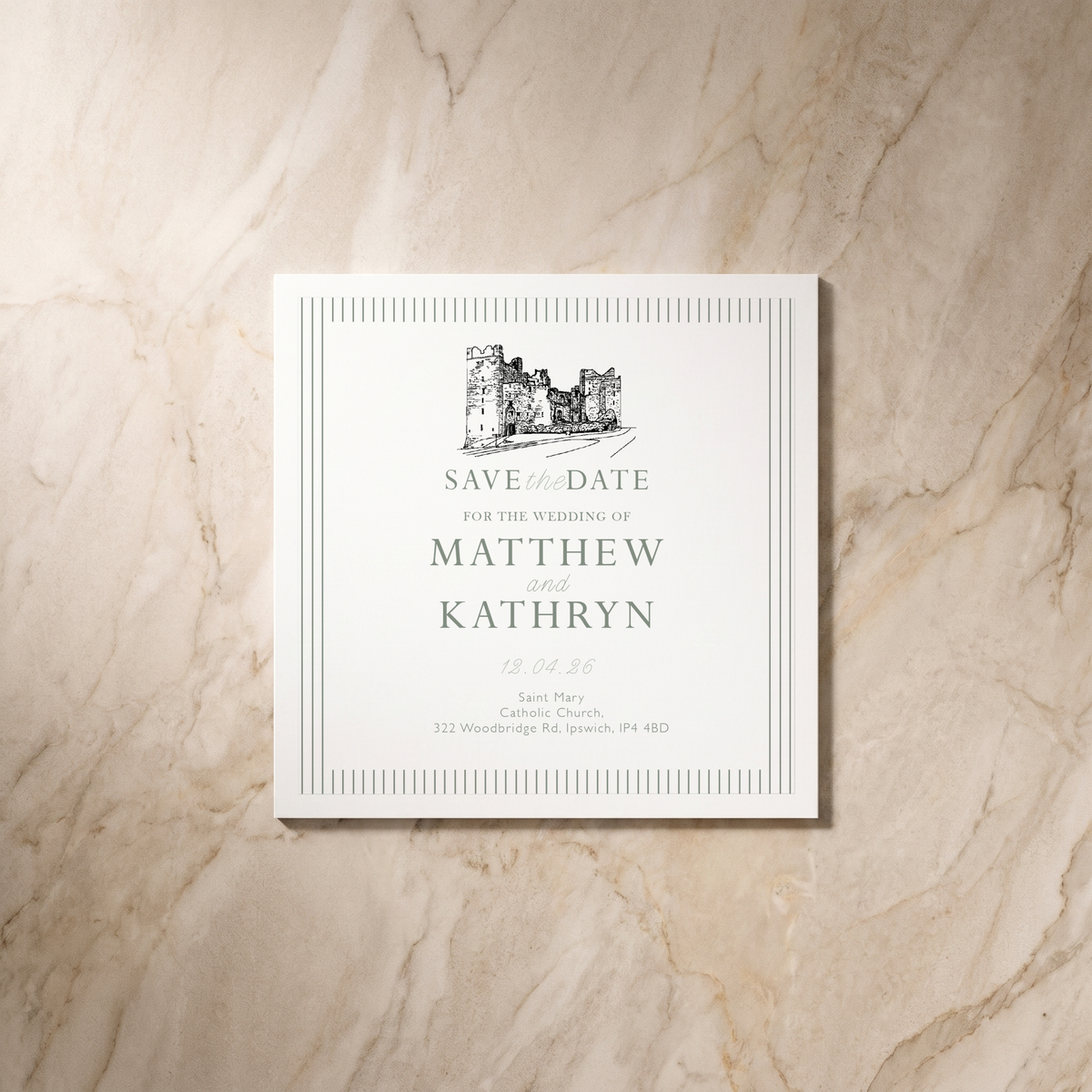 Lines wedding save the date card, front