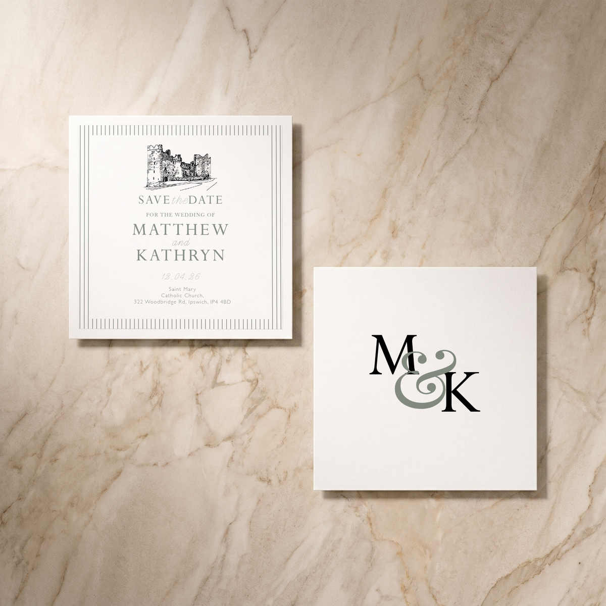 Lines wedding save the date cards pair