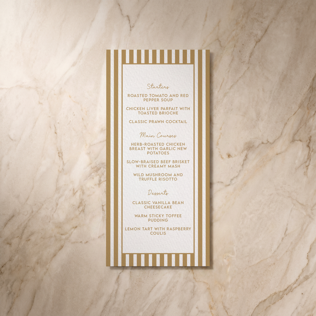 Parlour wedding menu card, front design, designed and printed in Suffolk