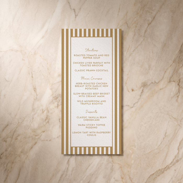 Parlour wedding menu card, front design, designed and printed in Suffolk