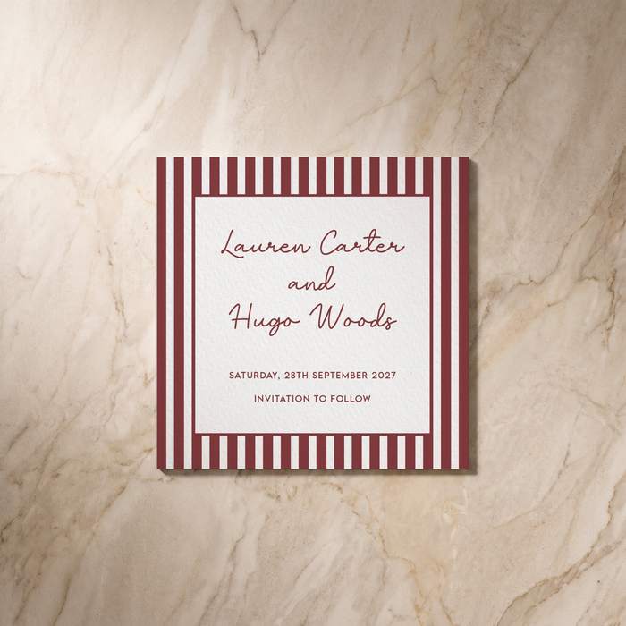 Parlour wedding save the date card, front design, designed and printed in Suffolk