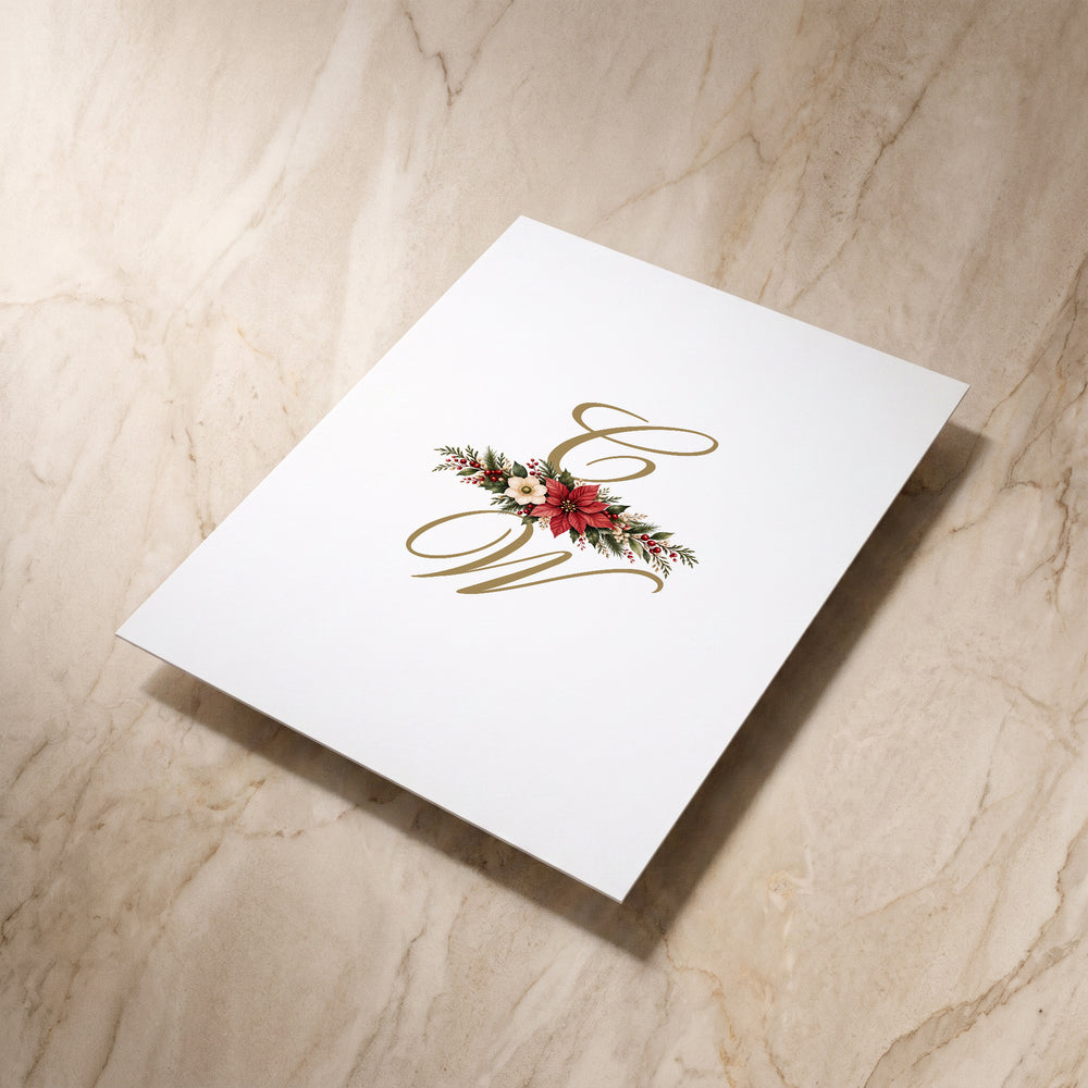 Christmas Poinsettia details card, angled back view