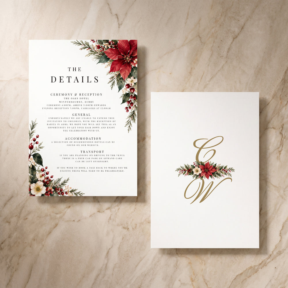 Christmas Poinsettia details card, pair of cards