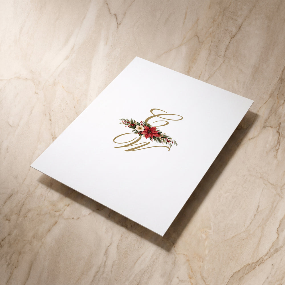 Christmas Poinsettia RSVP card, angled back view