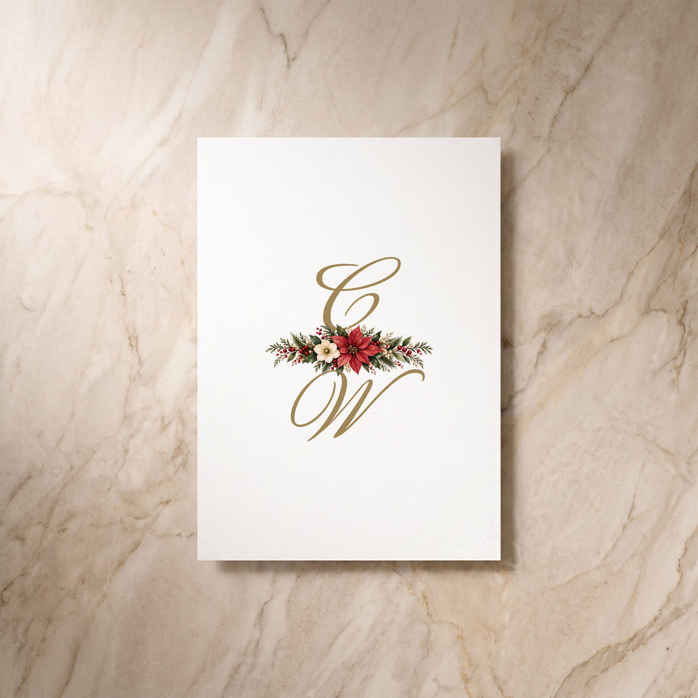 Christmas Poinsettia save the date, single back view