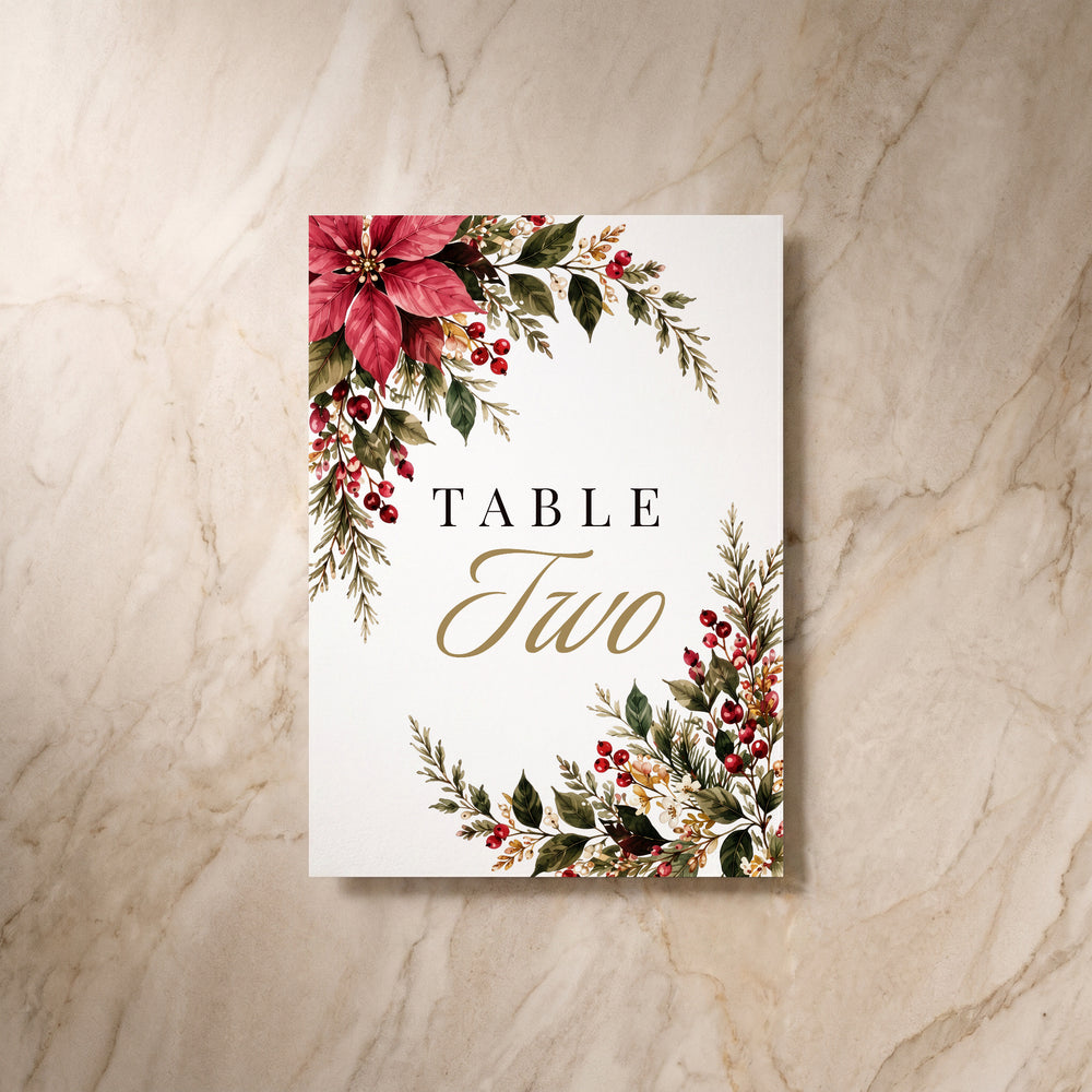 Christmas Poinsettia table number, single back view