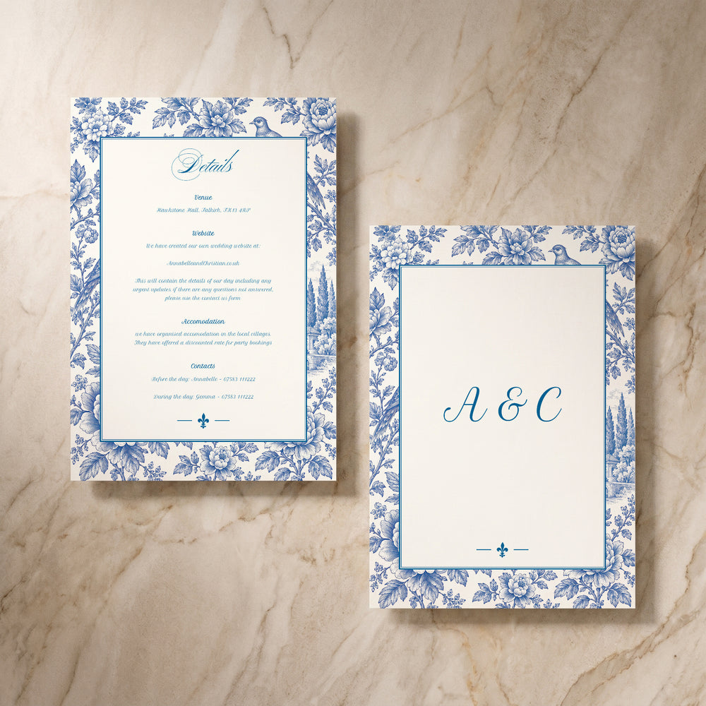 Porcelain wedding details card, front and back pair