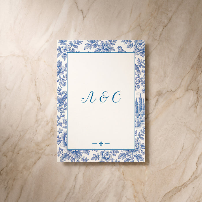 Porcelain wedding details card, back view