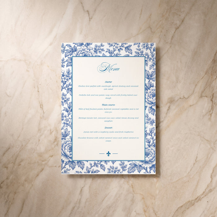 Porcelain wedding menu, front view