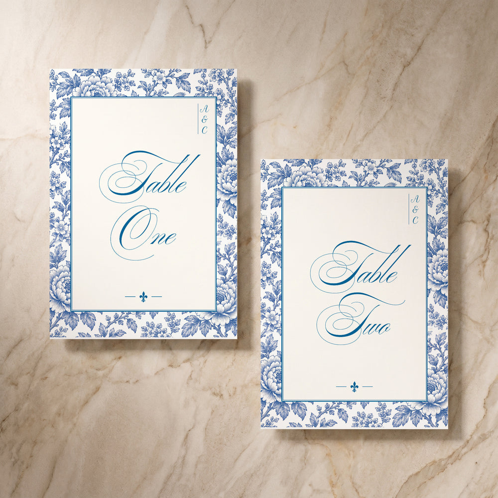 Porcelain wedding table number, front and back pair