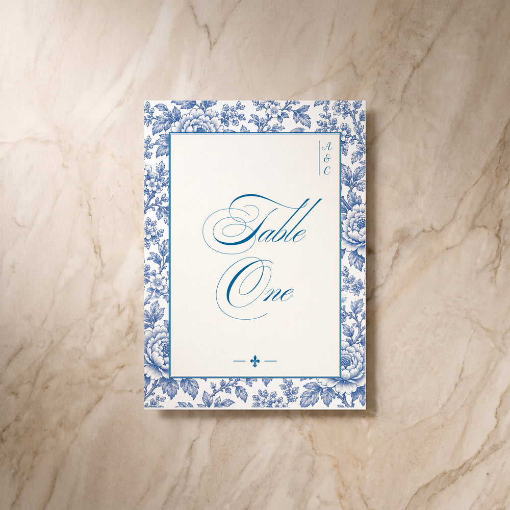 Porcelain wedding table number, front view