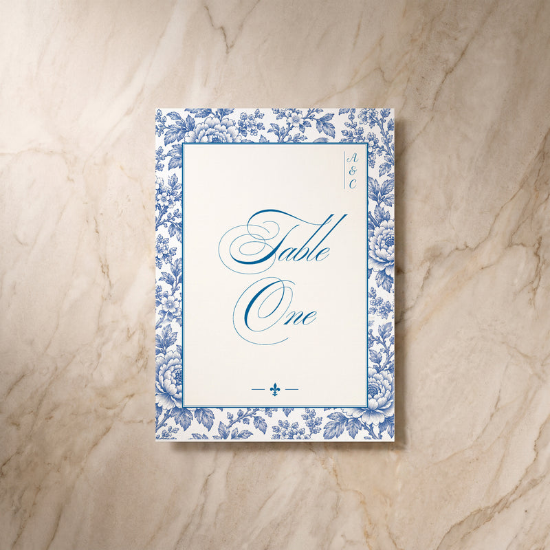 Porcelain wedding table number, front view