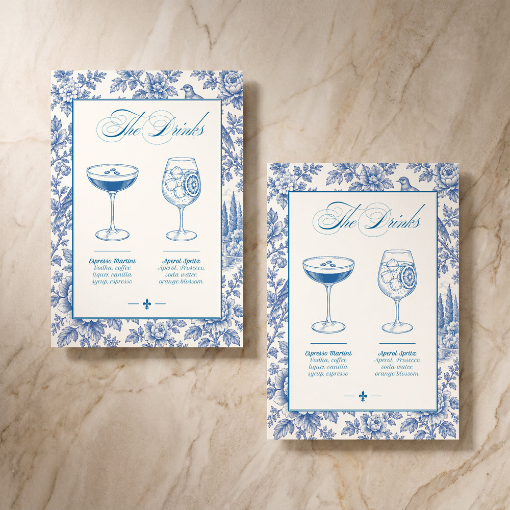 Porcelain Drinks List, front and back pair