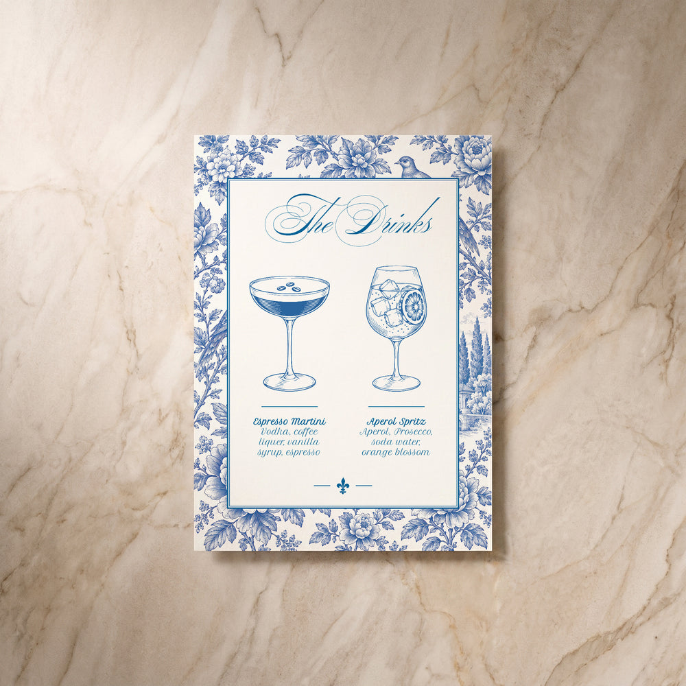 Porcelain Drinks List, front view