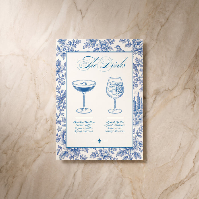 Porcelain Drinks List, front view