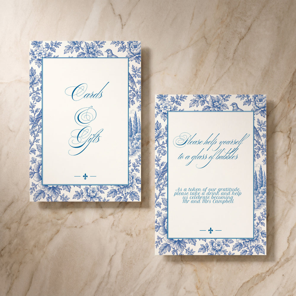 Porcelain Table Signage, front and back pair