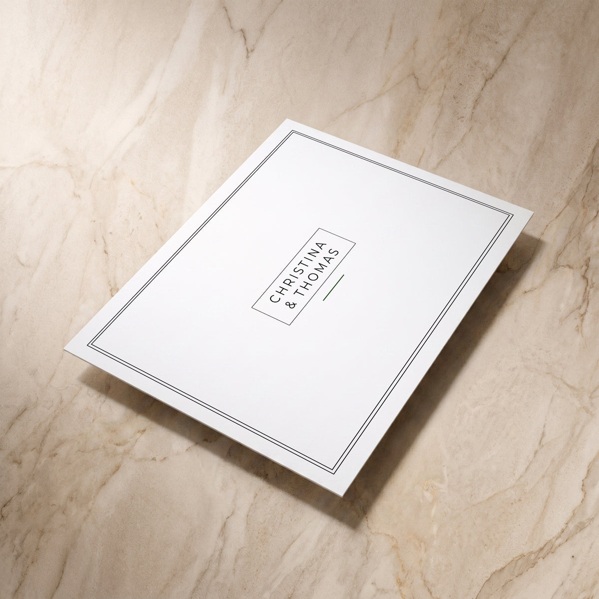 Simplicity wedding RSVP card, reverse shown at an angle, designed and printed in Suffolk