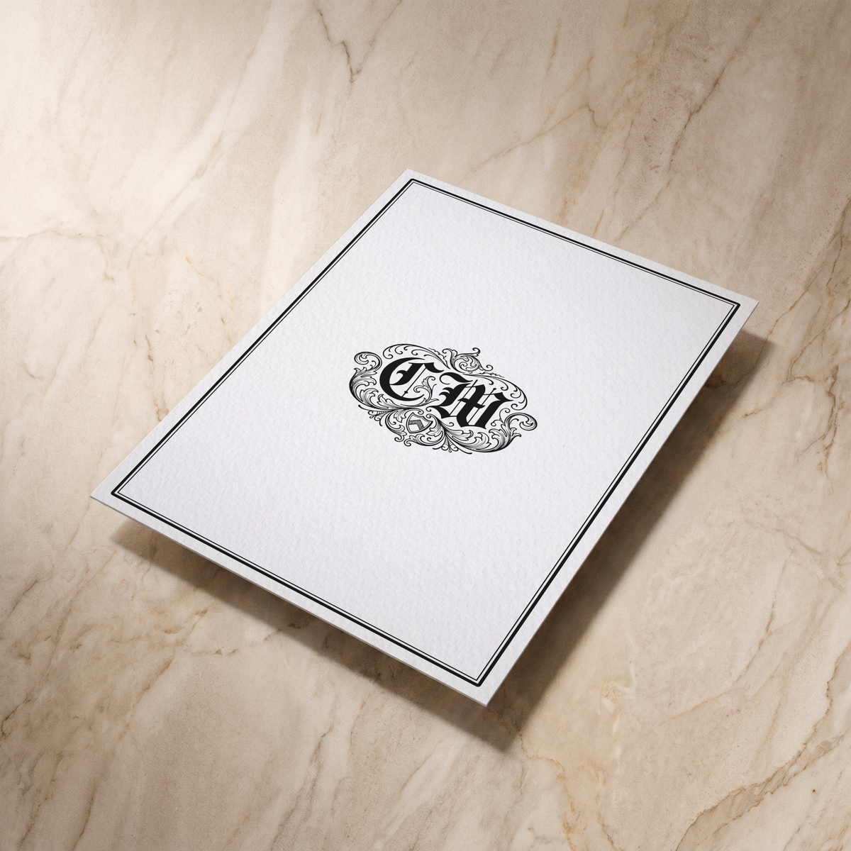Regency wedding invitation, angled reverse view