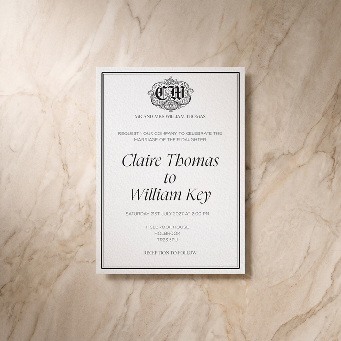 Regency wedding invitation, front