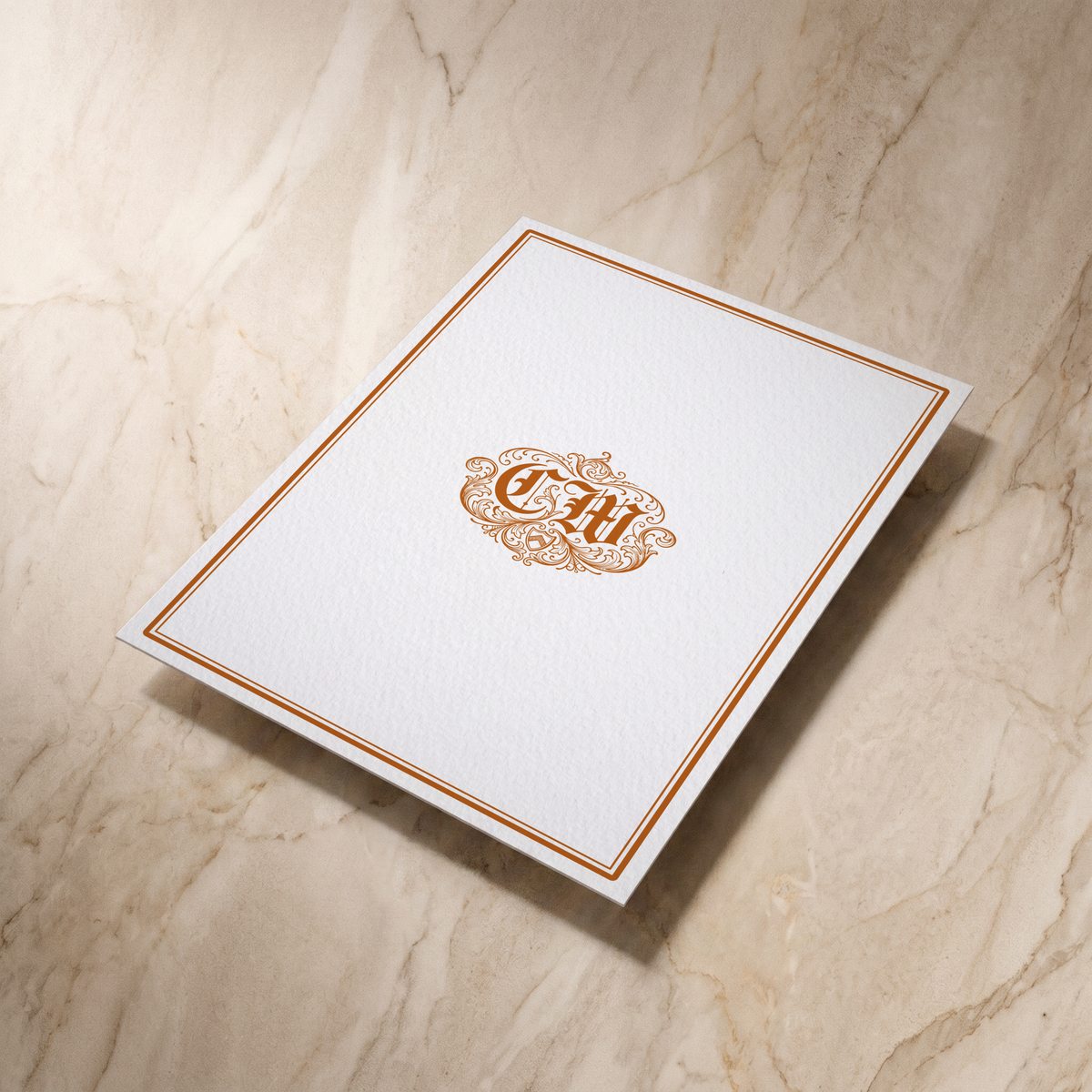 Regency wedding RSVP card, angled reverse view
