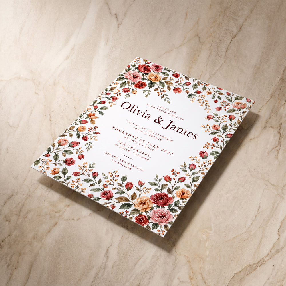 Rose Garden invitation, angled front view