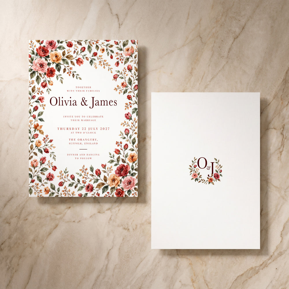 Rose Garden invitation, pair of cards