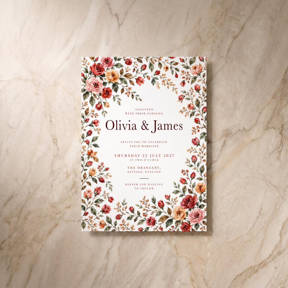Rose Garden invitation, single front view