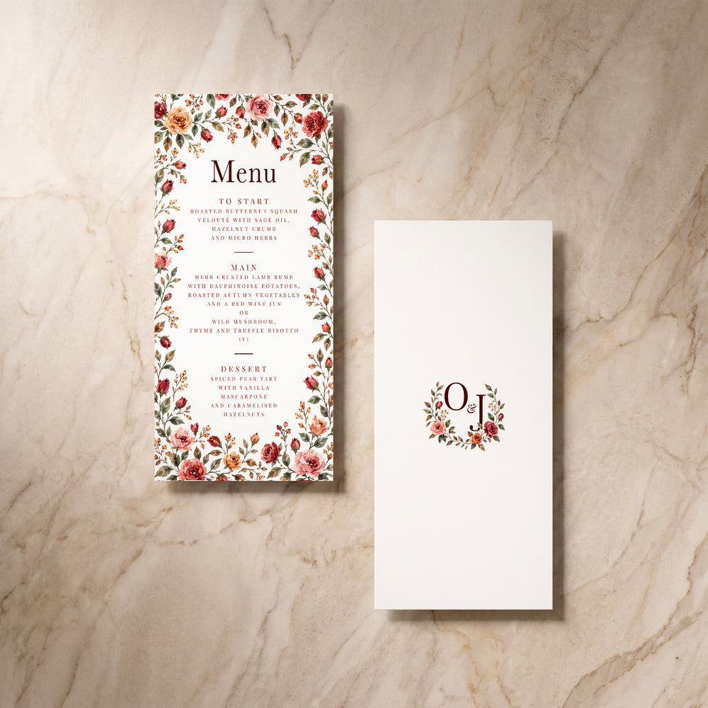 Rose Garden menu, pair of cards