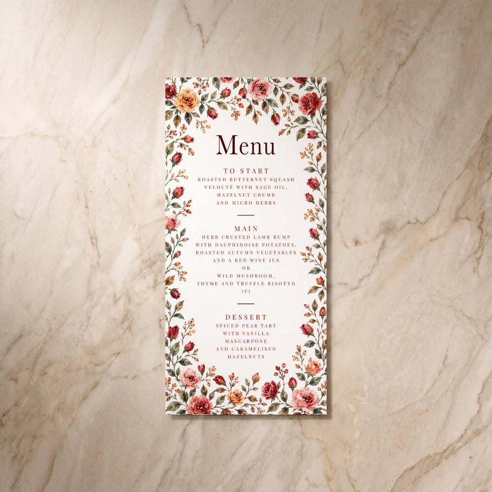Rose Garden menu, single front view
