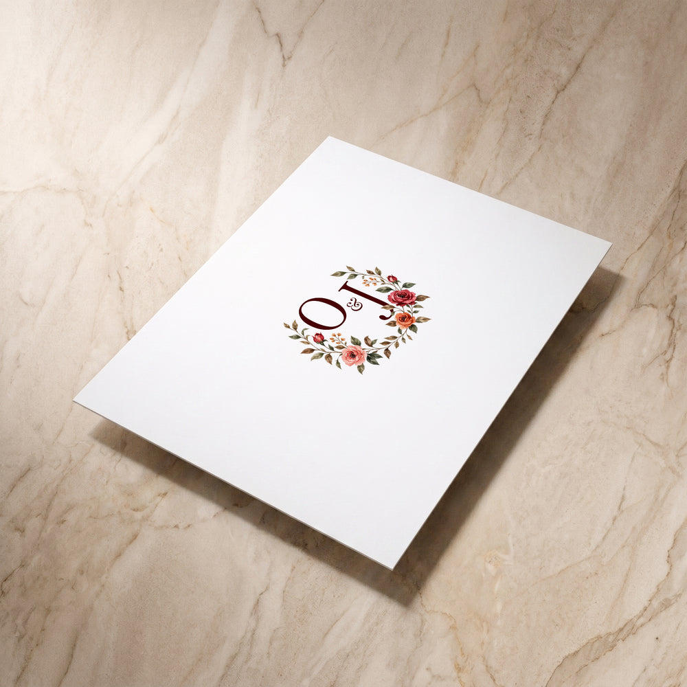 Rose Garden RSVP card, angled back view