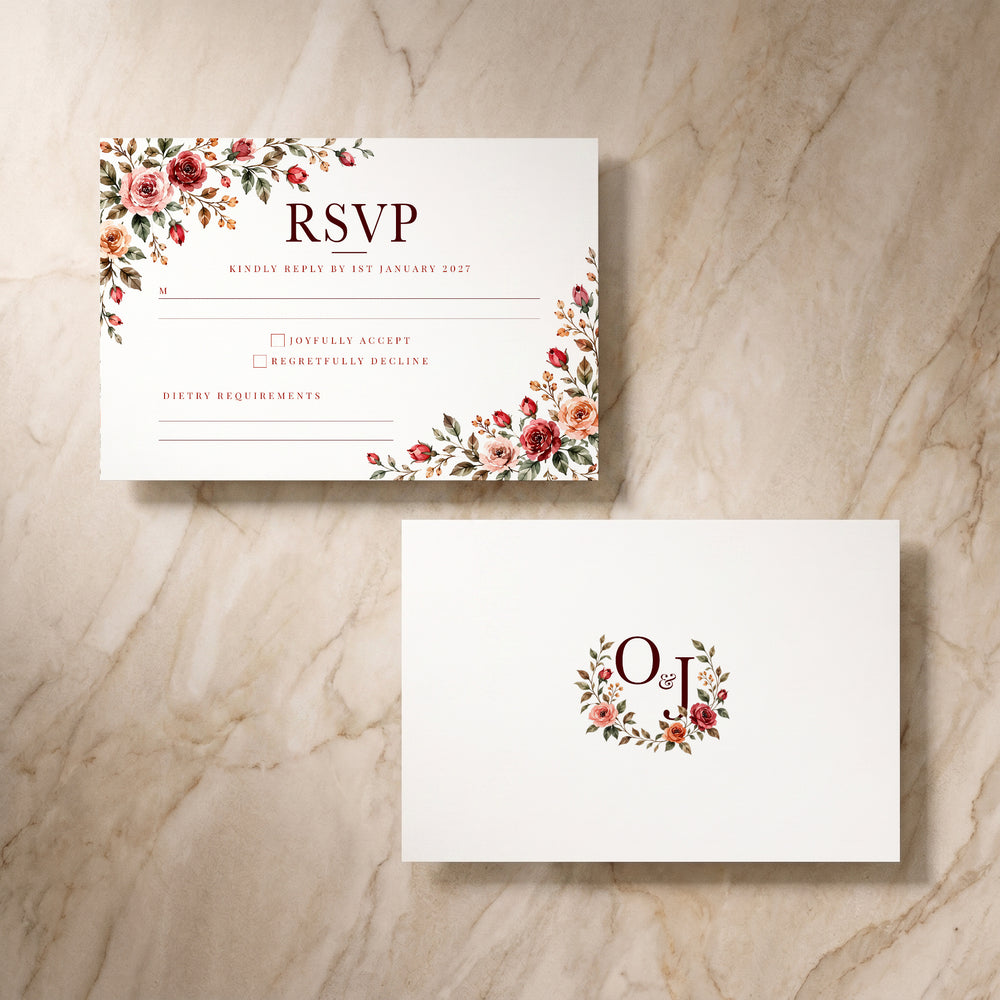 Rose Garden RSVP card, pair of cards