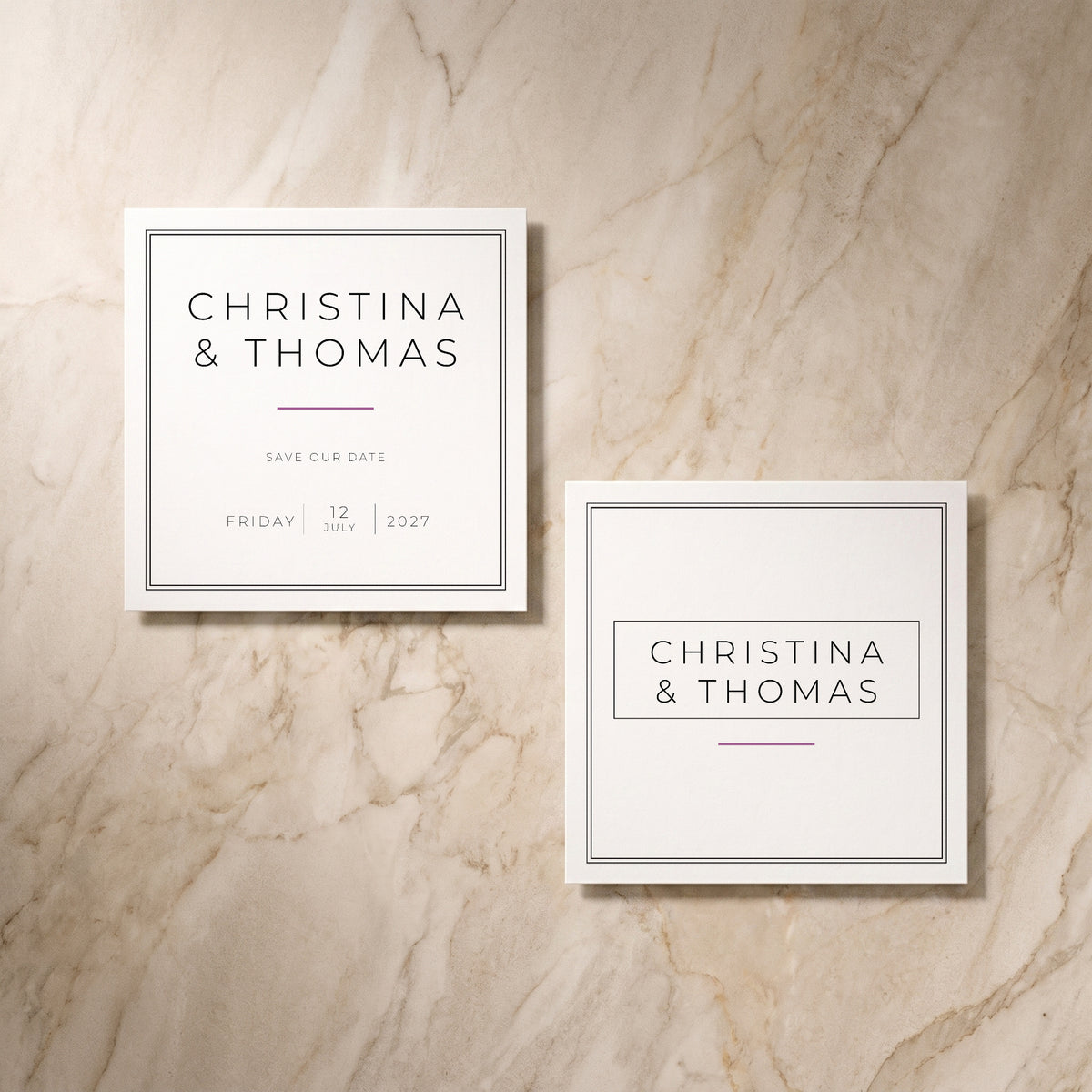 Simplicity wedding save the date cards, front and reverse, designed and printed in Suffolk