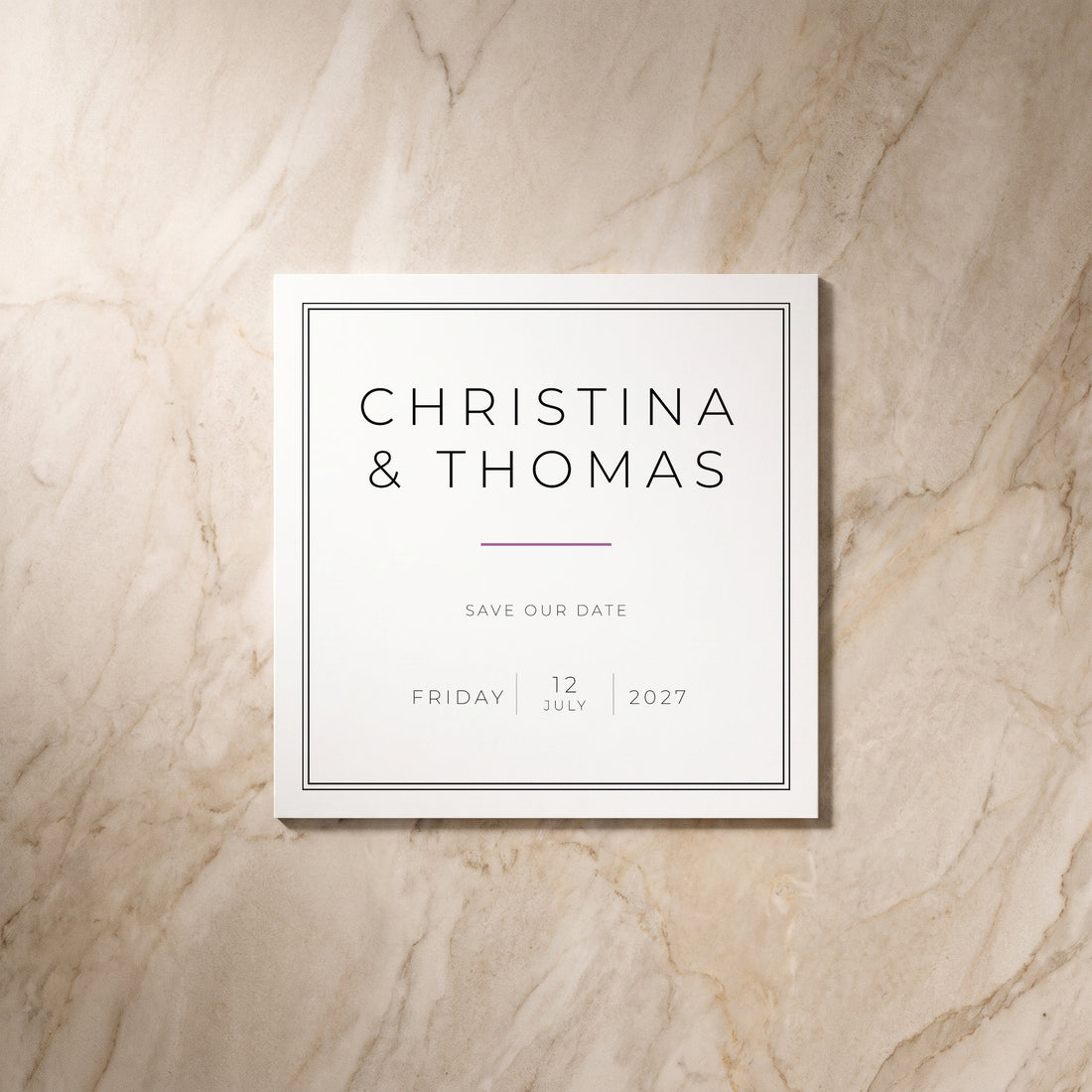 Simplicity wedding save the date card, front design, designed and printed in Suffolk