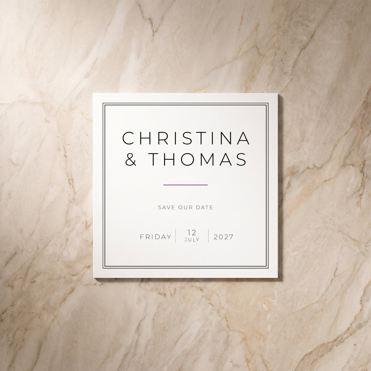 Simplicity wedding save the date card, front design, designed and printed in Suffolk