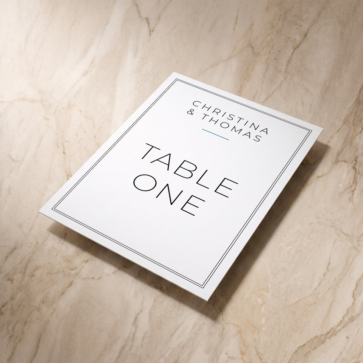 Simplicity wedding table number, shown at an angle, designed and printed in Suffolk